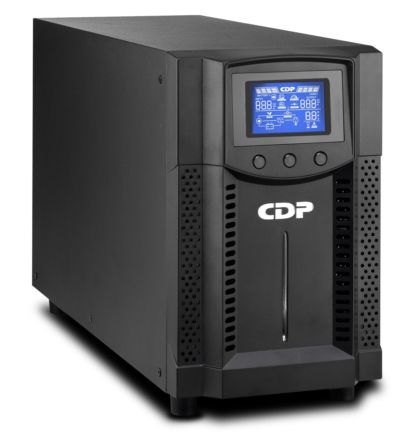 No-Break CDP UPO11-1AX 1000VA/1000W FP 1.0 Online UPS Torre - LCD UL, FCC, CE 120 Vac No-Break CDP UPO11-1AX 1000VA/1000W FP 1.0 Online UPS Torre - LCD UL, FCC, CE 120 Vac